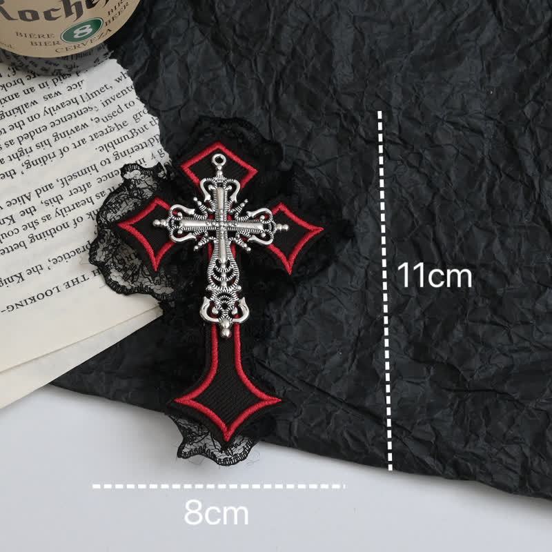 Y2k Gothic Lace Metal Cross Decor Hair Accessory  - Red C - image 8