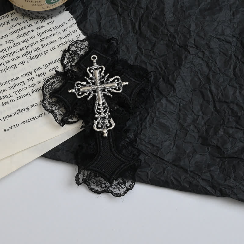 Y2k Gothic Lace Metal Cross Decor Hair Accessory  - Black B - image 5