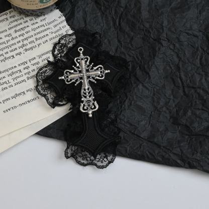 Y2k Gothic Lace Metal Cross Decor Hair Accessory  - Black B - image 5