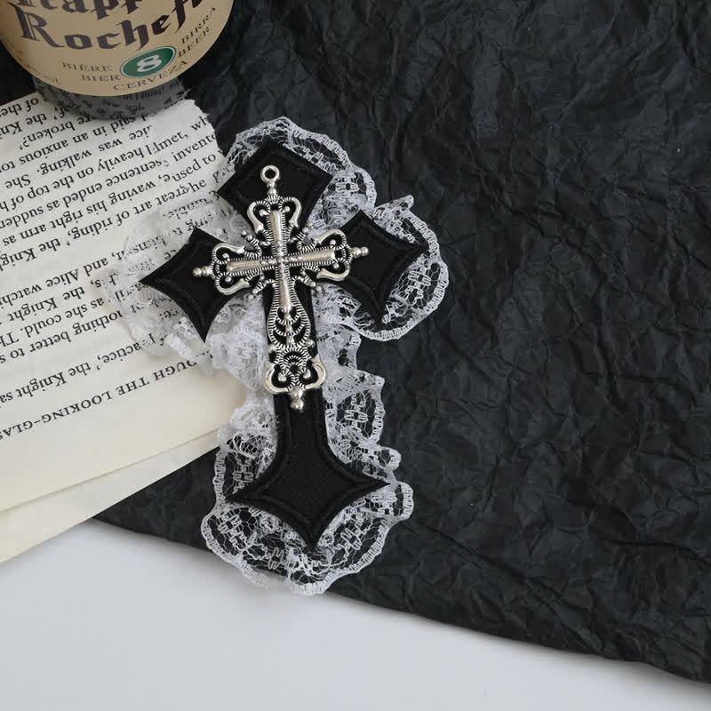 Y2k Gothic Lace Metal Cross Decor Hair Accessory  - Black A - image 4