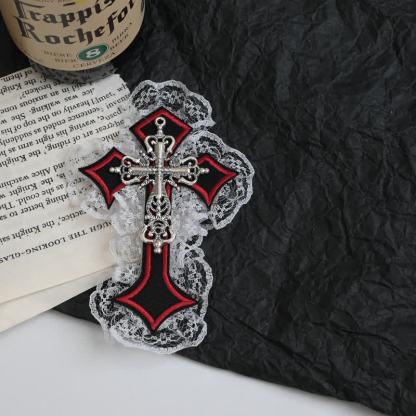 Y2k Gothic Lace Metal Cross Decor Hair Accessory  - Red B - image 7
