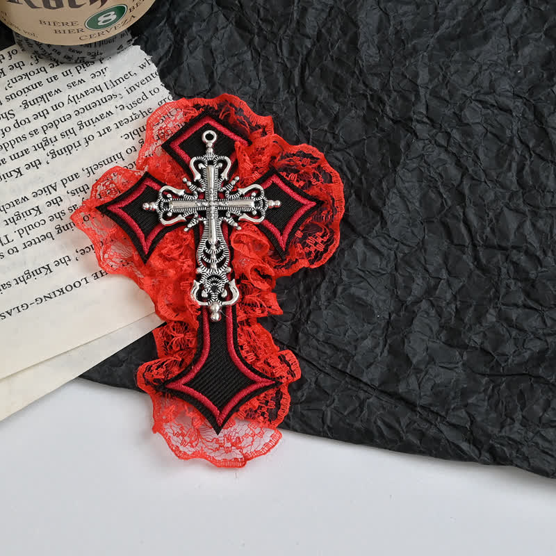 Y2k Gothic Lace Metal Cross Decor Hair Accessory  - Red A - image 6