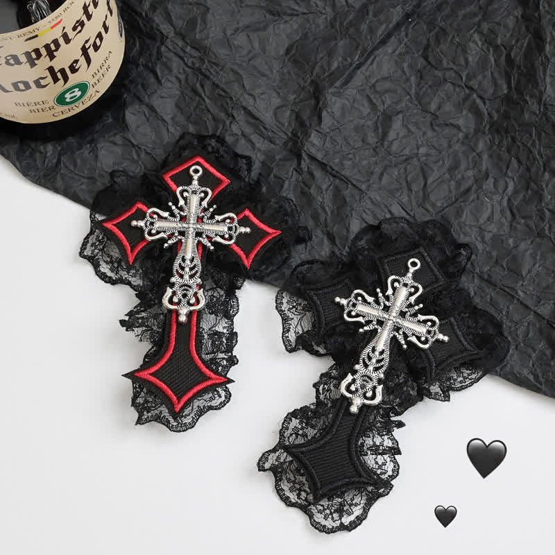Y2k Gothic Lace Metal Cross Decor Hair Accessory  - image 3
