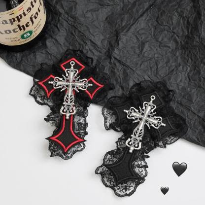 Y2k Gothic Lace Metal Cross Decor Hair Accessory  - image 3