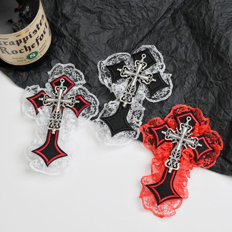 Y2k Gothic Lace Metal Cross Decor Hair Accessory  - image 2