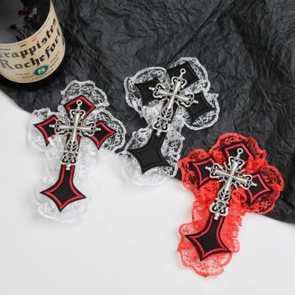 Y2k Gothic Lace Metal Cross Decor Hair Accessory  - image 2