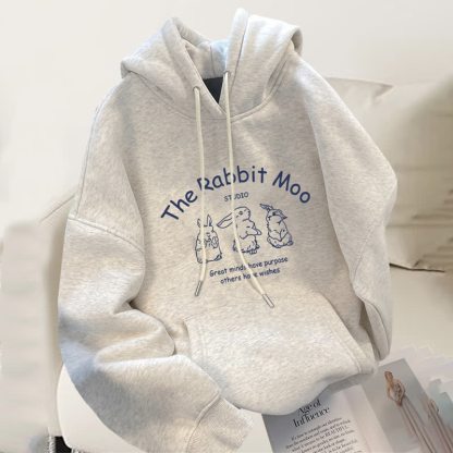 Striped Rabbit Print Hoodie Cargo Wide Leg Pants Two Pieces Set - Top - 3XL - image 2