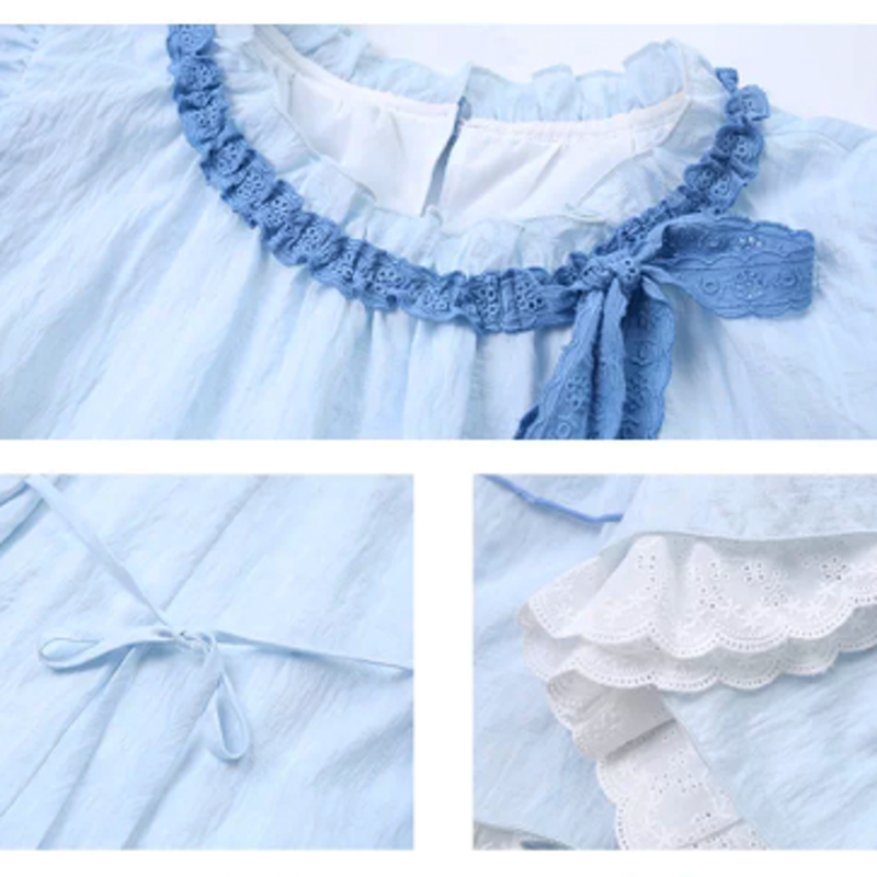 Sweet Ribbon Flutter Sleeve Blouse Bow Print Ruffle Skirt Two Pieces Set - image 6