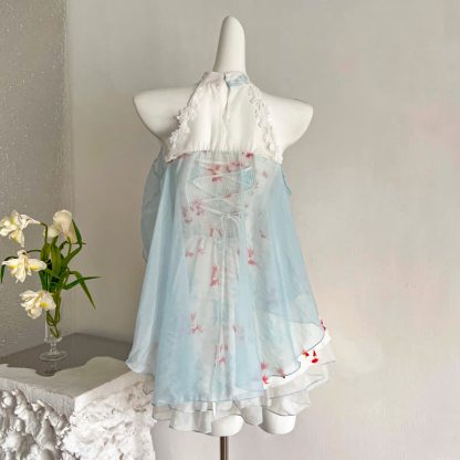 Goldfish Print Halter Neck Bow Ruffle Dress - image 9
