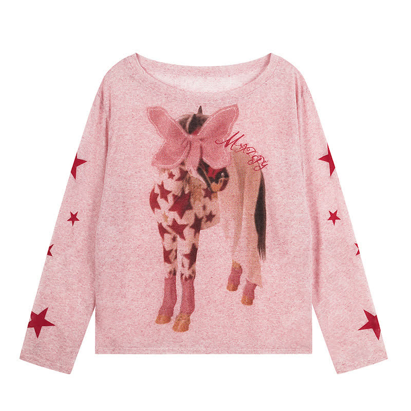  High Quality Durable Press Bow Horse Embroidery Top Wing Decor Pants  Two Pieces Set - Pink Top - XL - image 2