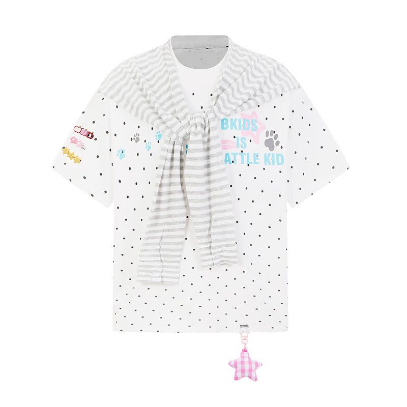  High Quality Durable Press Polka Dot Embroidery T-shirt  Wide Leg Pants Two Pieces Set - White Top - XL - image 2