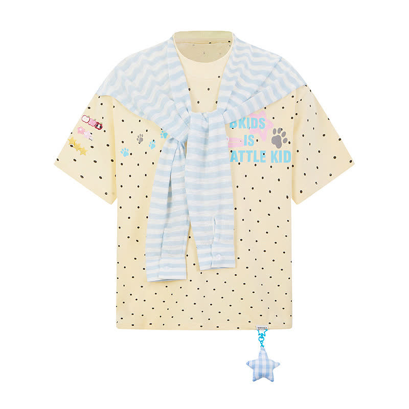  High Quality Durable Press Polka Dot Embroidery T-shirt  Wide Leg Pants Two Pieces Set - Yellow Top - XL - image 4