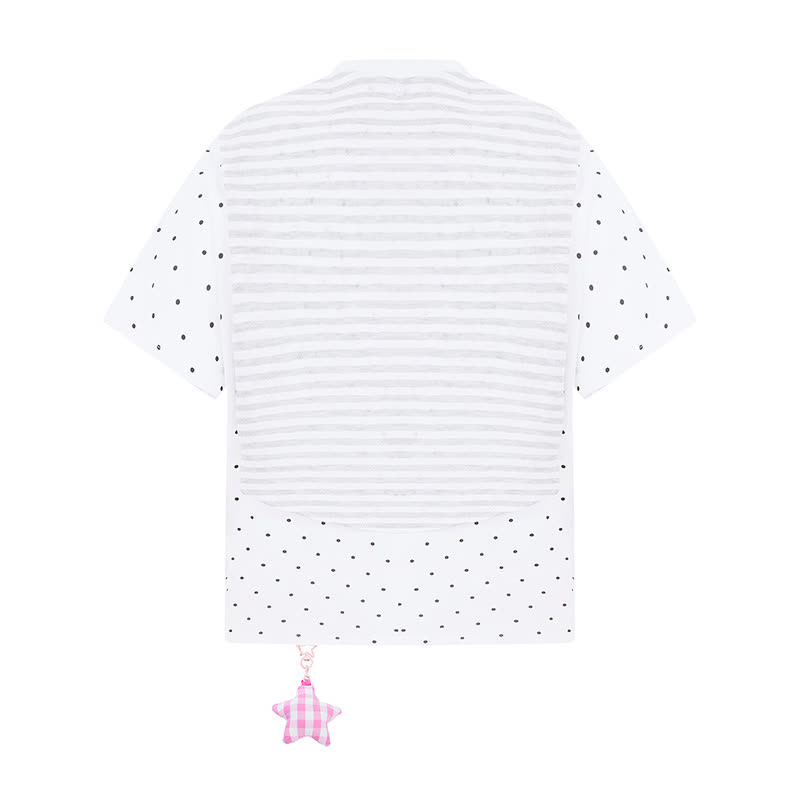  High Quality Durable Press Polka Dot Embroidery T-shirt  Wide Leg Pants Two Pieces Set - image 3