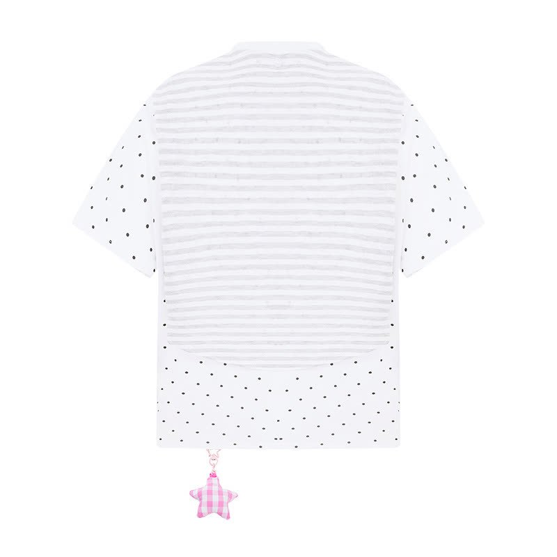  High Quality Durable Press Polka Dot Embroidery T-shirt  Wide Leg Pants Two Pieces Set - image 3