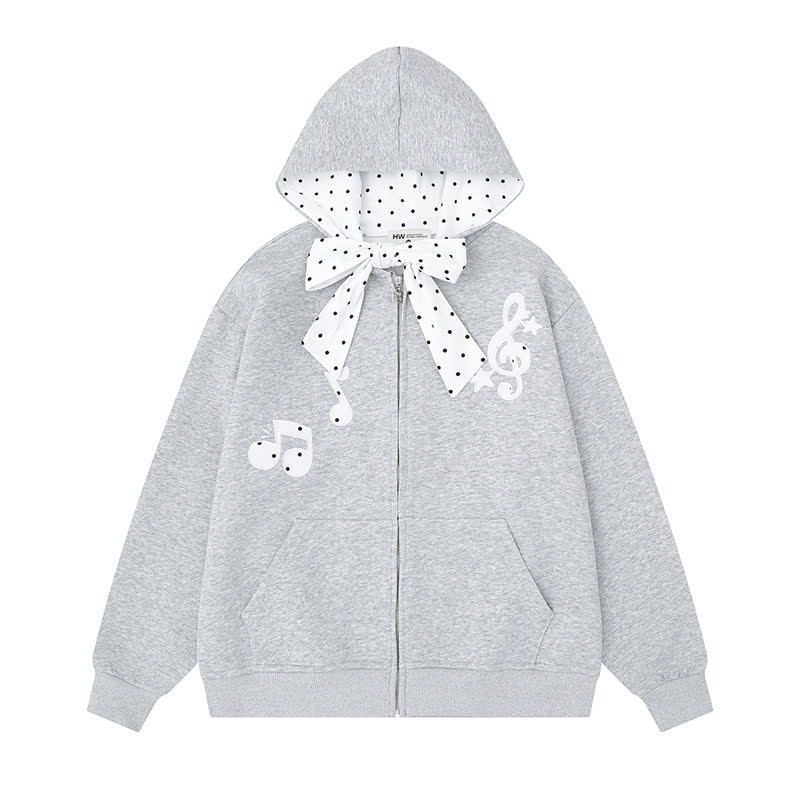  High Quality Durable Press Polka Dot Bow Zip Up Hoodie Dog Embroidery Pants Two Pieces Set - Grey Hoodie - XL - image 2