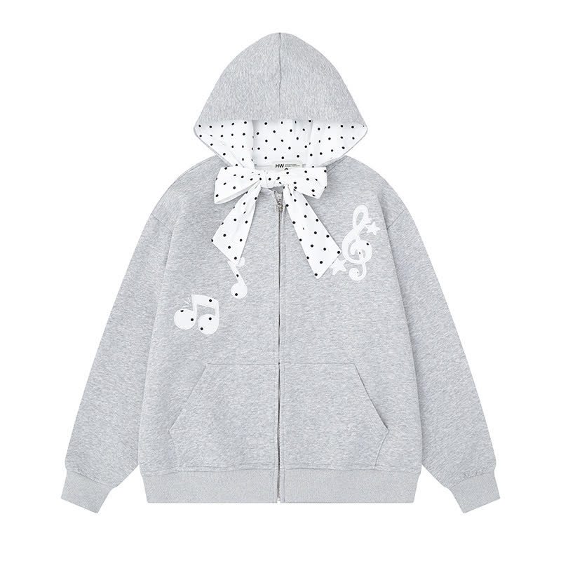  High Quality Durable Press Polka Dot Bow Zip Up Hoodie Dog Embroidery Pants Two Pieces Set - Grey Hoodie - XL - image 2