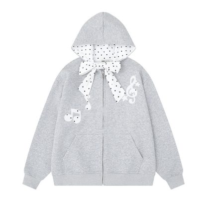  High Quality Durable Press Polka Dot Bow Zip Up Hoodie Dog Embroidery Pants Two Pieces Set - Grey Hoodie - XL - image 2