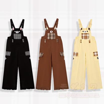 High Quality Durable Press Bear Embroidery Pendant Plaid Overalls - image 1