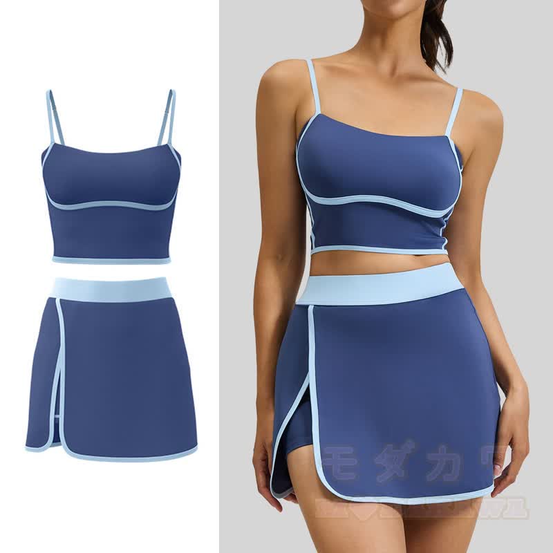 Casual Cami Crop Top Split Skort Yoga Two Pieces Set - image 1