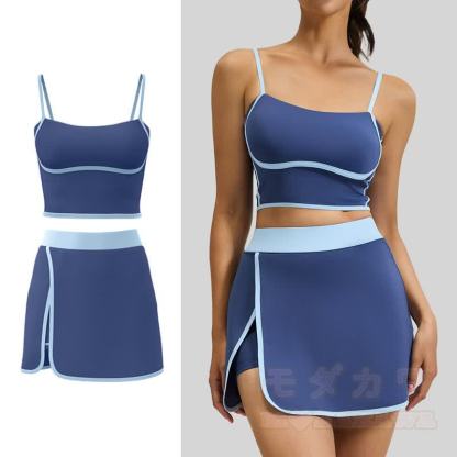 Casual Cami Crop Top Split Skort Yoga Two Pieces Set - image 1
