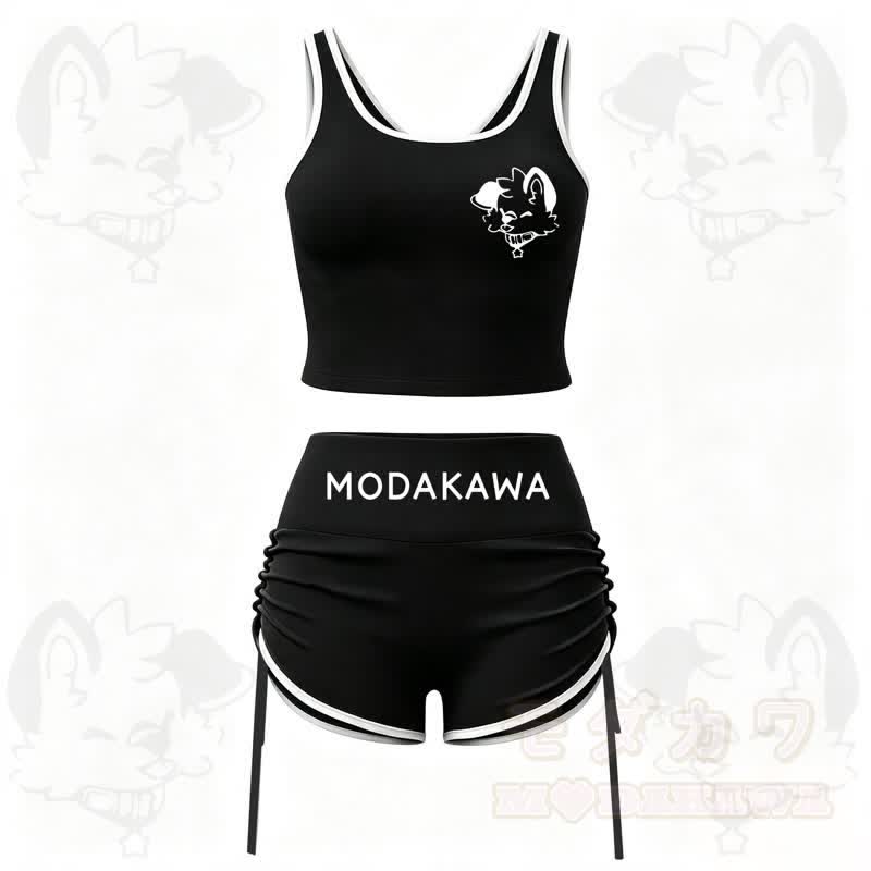MODAKAWA X popipeko Dog Print Cami Top Split Skort Two Pieces Set - Black Set - 2XL - image 1