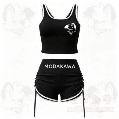MODAKAWA X popipeko Dog Print Cami Top Split Skort Two Pieces Set - Black Set - 2XL - image 1
