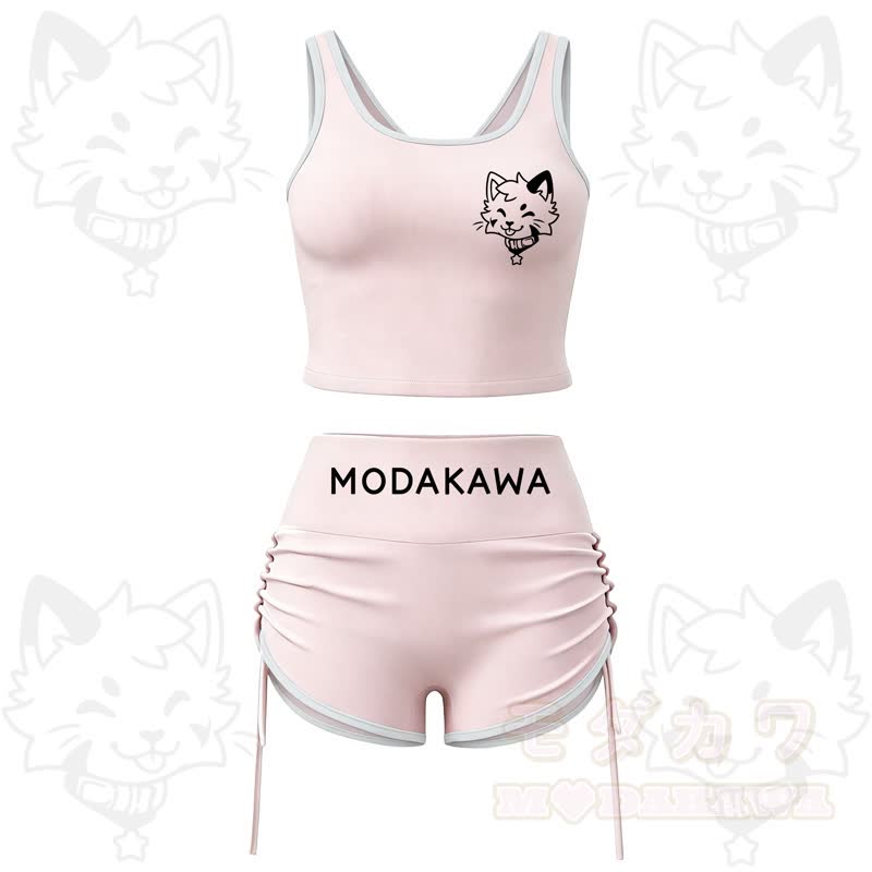 MODAKAWA X popipeko Puppy Print Cami Top Split Skort Two Pieces Set - Pink Set - 2XL - image 1