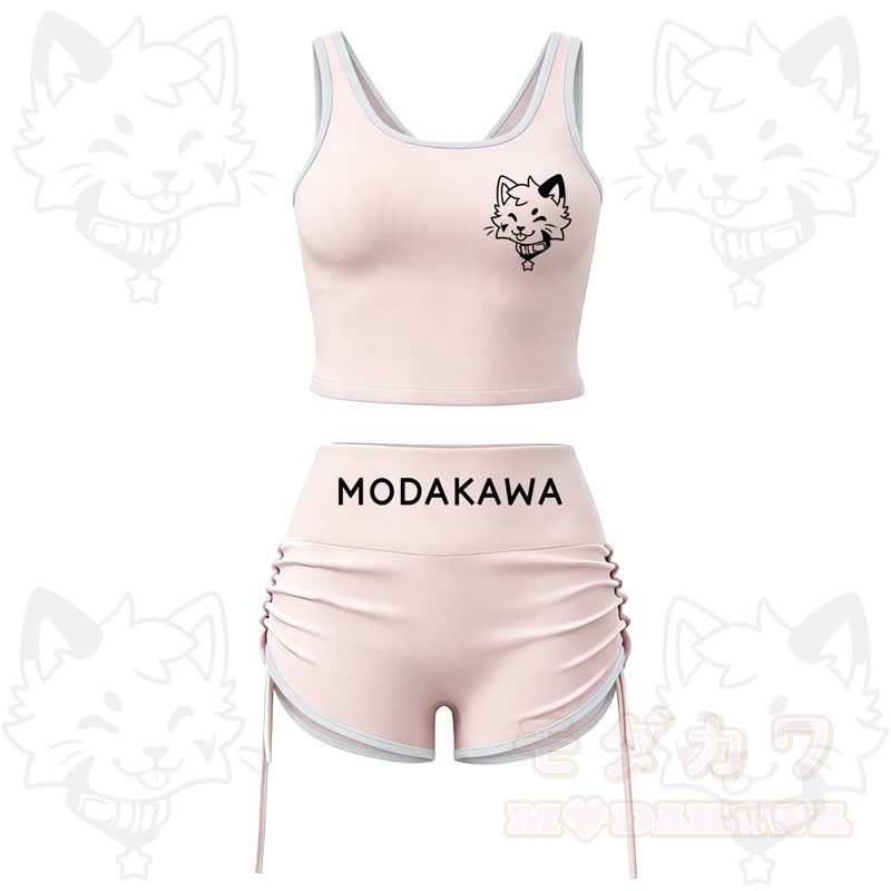 MODAKAWA X popipeko Puppy Print Cami Top Split Skort Two Pieces Set - Pink Set - 2XL - image 1