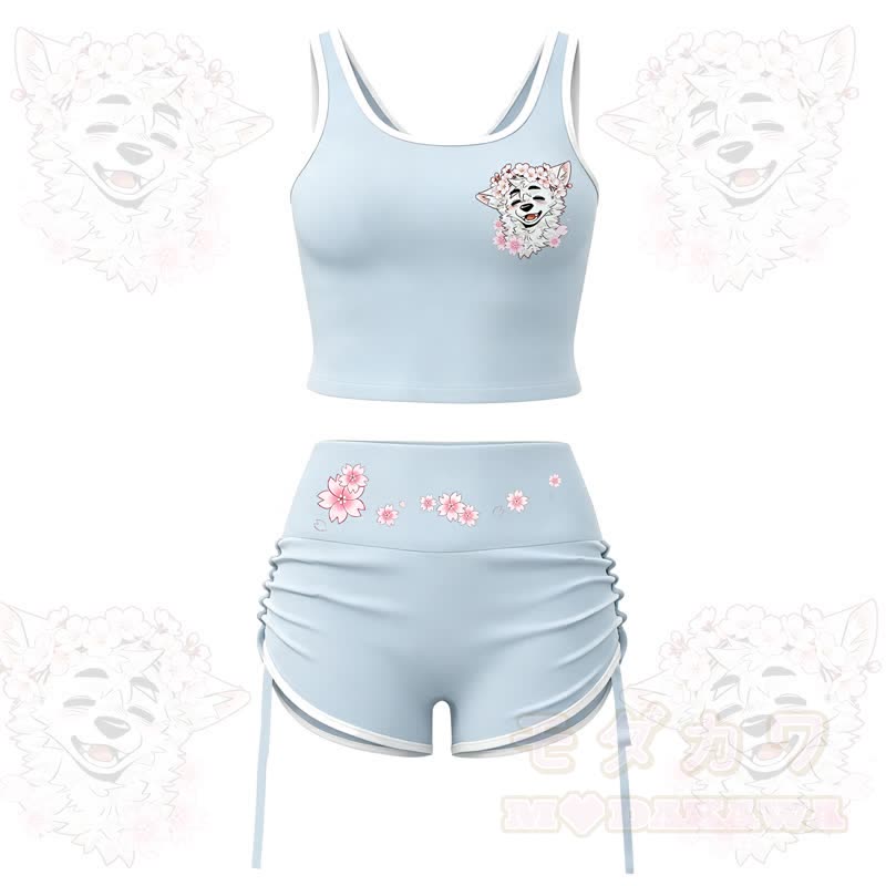 MODAKAWA X atka Wolf Print Cami Top Split Skort Two Pieces Set - Blue Set - 2XL - image 2