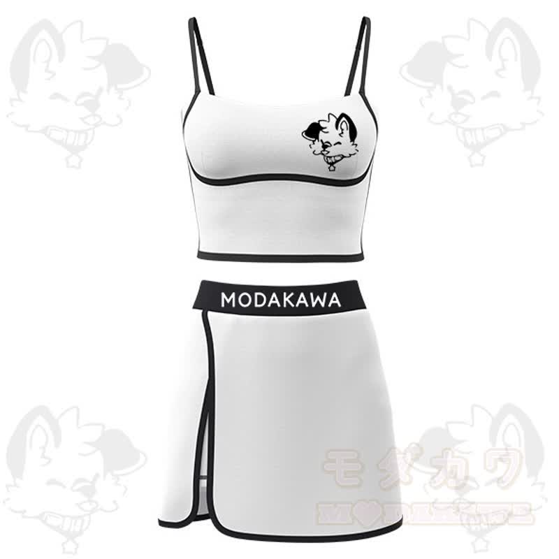 MODAKAWA X Popipeko Puppy Print Cami Top Split Skort Two Pieces Set - White - 2XL - image 1