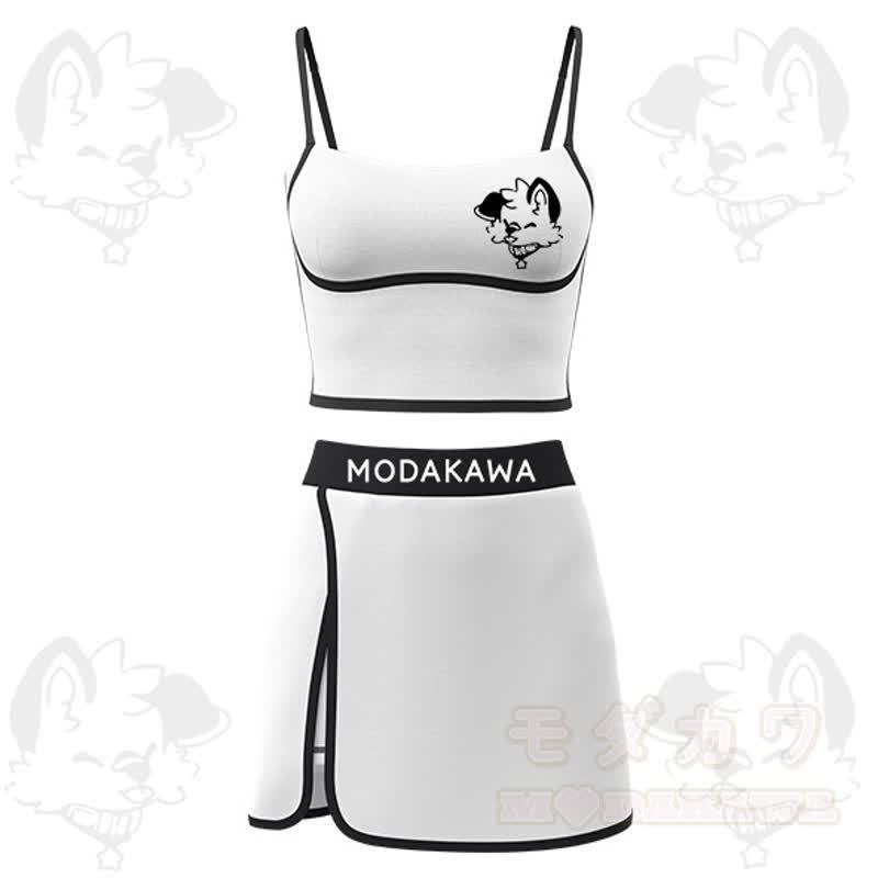 MODAKAWA X Popipeko Puppy Print Cami Top Split Skort Two Pieces Set - White - 2XL - image 1