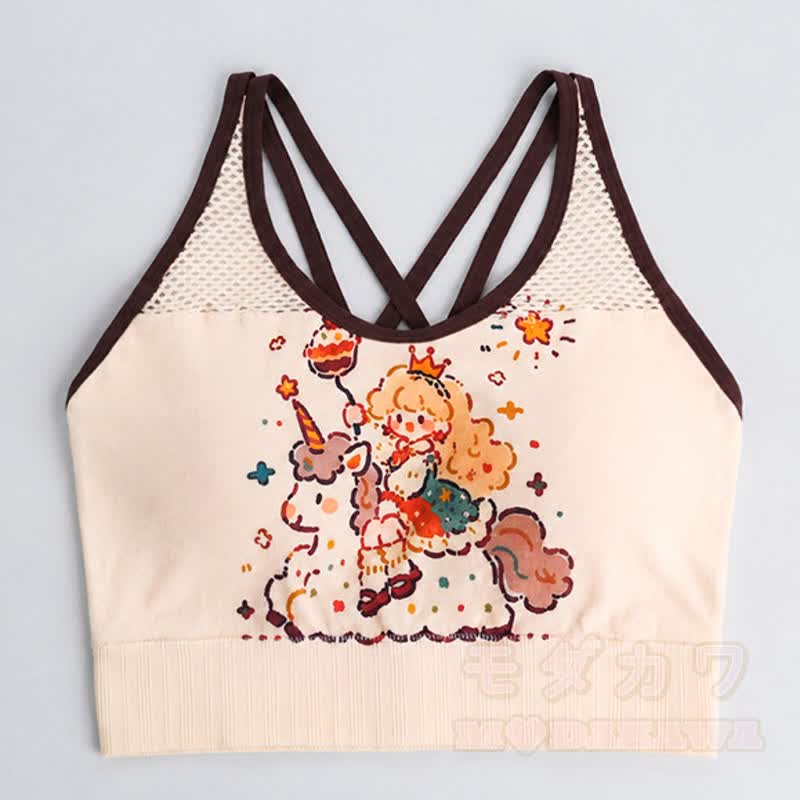 Unicorn Print Crop Tank High Waist Yoga Shorts Two Pieces Set - Top - L - image 5