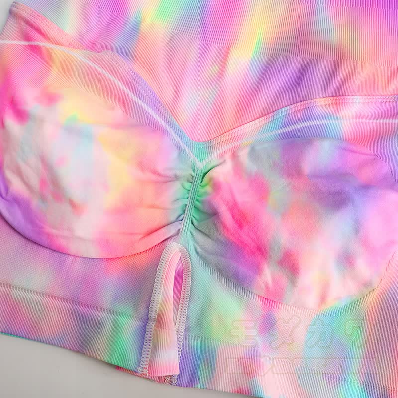 Aurora Print Mesh Crop Tank High Waist Yoga Shorts Two Pieces Set - image 8