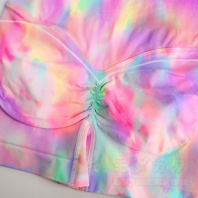 Aurora Print Mesh Crop Tank High Waist Yoga Shorts Two Pieces Set - image 8