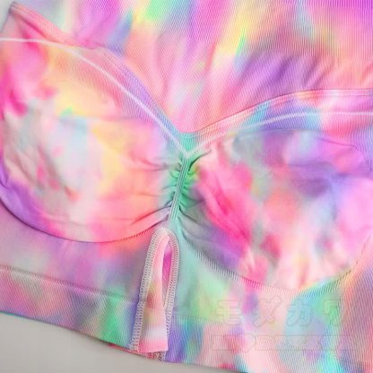 Aurora Print Mesh Crop Tank High Waist Yoga Shorts Two Pieces Set - image 8