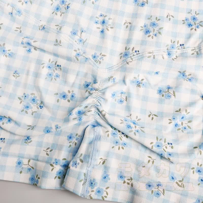 Blue Gingham Floral Crop Tank High Waist Yoga Shorts Two Pieces Set - image 10
