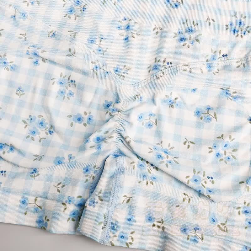 Blue Gingham Floral Crop Tank High Waist Yoga Shorts Two Pieces Set - image 10