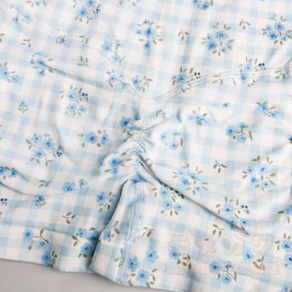 Blue Gingham Floral Crop Tank High Waist Yoga Shorts Two Pieces Set - image 10