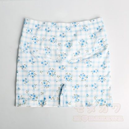 Blue Gingham Floral Crop Tank High Waist Yoga Shorts Two Pieces Set - Shorts - L - image 6