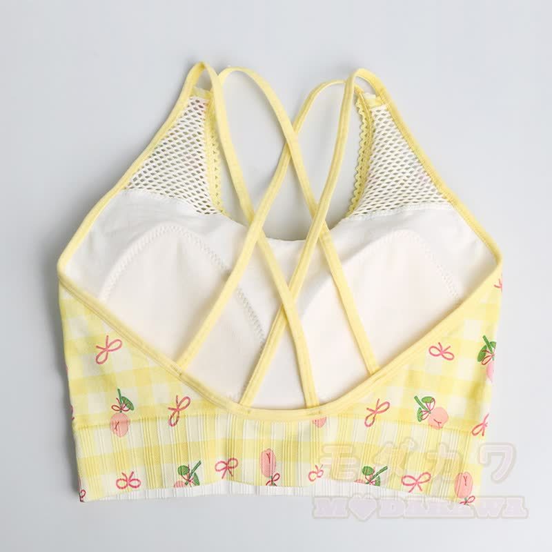 Yellow Gingham Cherry Print Crop Tank High Waist Shorts Two Pieces Set - image 3