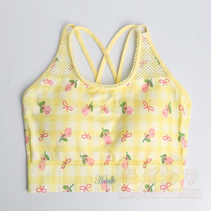 Yellow Gingham Cherry Print Crop Tank High Waist Shorts Two Pieces Set - Top - L - image 2