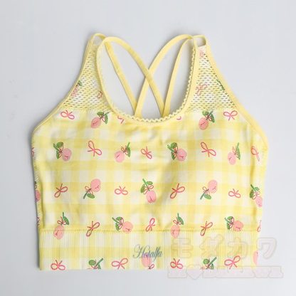 Yellow Gingham Cherry Print Crop Tank High Waist Shorts Two Pieces Set - Top - L - image 2