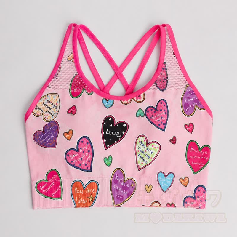 Colorful Heart Print Crop Tank High Waist Shorts Two Pieces Set - Top - L - image 5