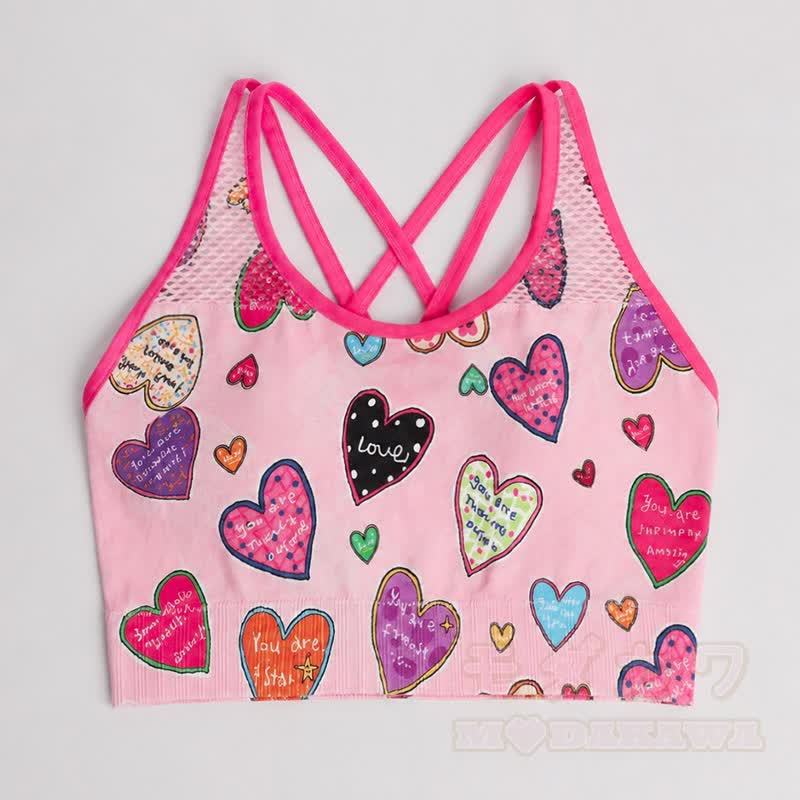 Colorful Heart Print Crop Tank High Waist Shorts Two Pieces Set - Top - L - image 5