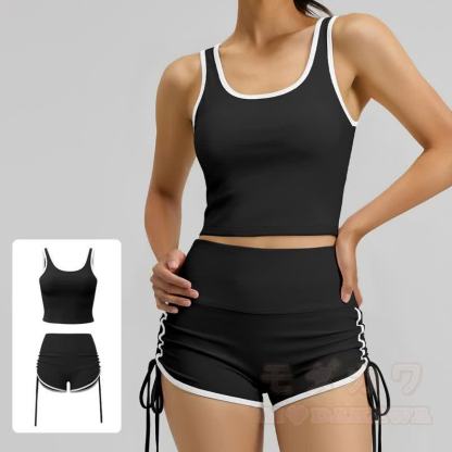 Casual Crop Tank Side Drawstring Shorts Yoga Two Pieces Set - image 2