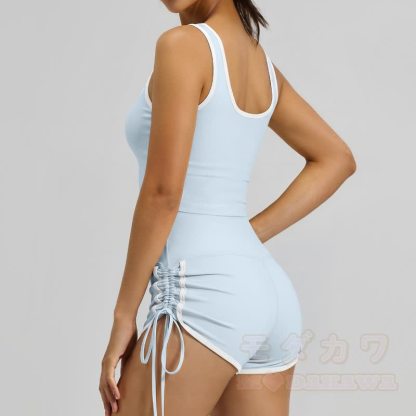 Casual Crop Tank Side Drawstring Shorts Yoga Two Pieces Set - image 6