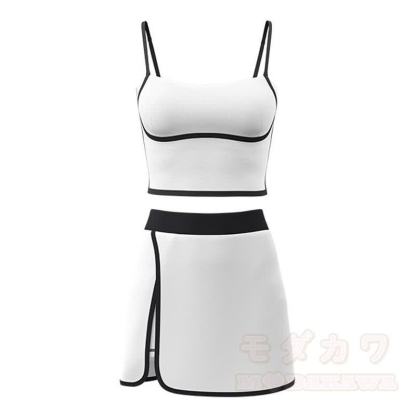 Casual Cami Crop Top Split Skort Yoga Two Pieces Set - White - 2XL - image 18