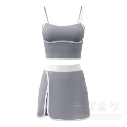 Casual Cami Crop Top Split Skort Yoga Two Pieces Set - Grey - 2XL - image 20