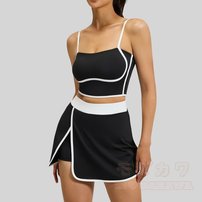 Casual Cami Crop Top Split Skort Yoga Two Pieces Set - image 11