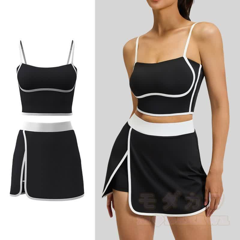 Casual Cami Crop Top Split Skort Yoga Two Pieces Set - image 3
